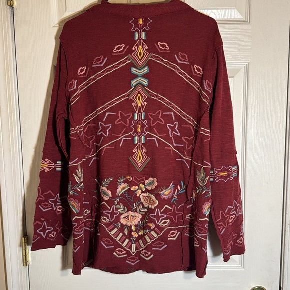 Coldwater Creek Juniper Ridge Red Knit Embroidered Kimono House Coat Cardigan - Picture 8 of 12